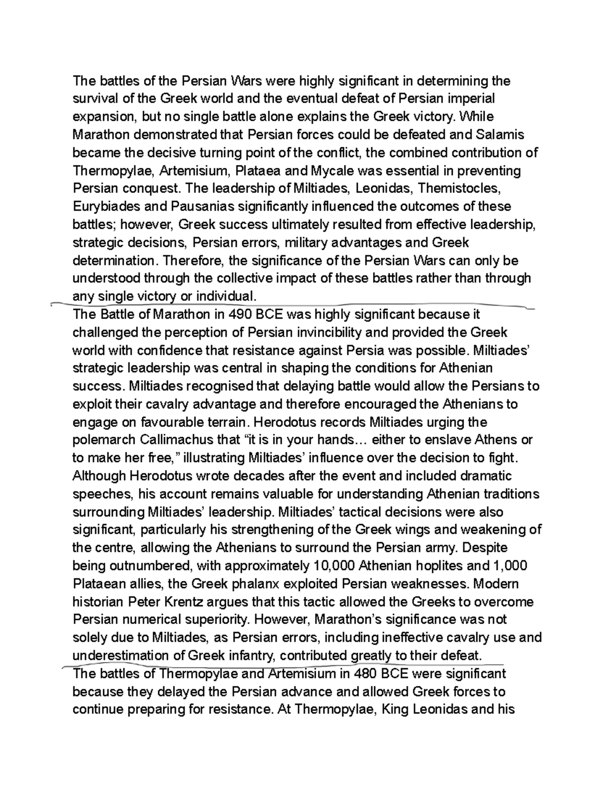 Greek World Battles Essay (25 Marker) - Persian Wars Analysis - Studocu