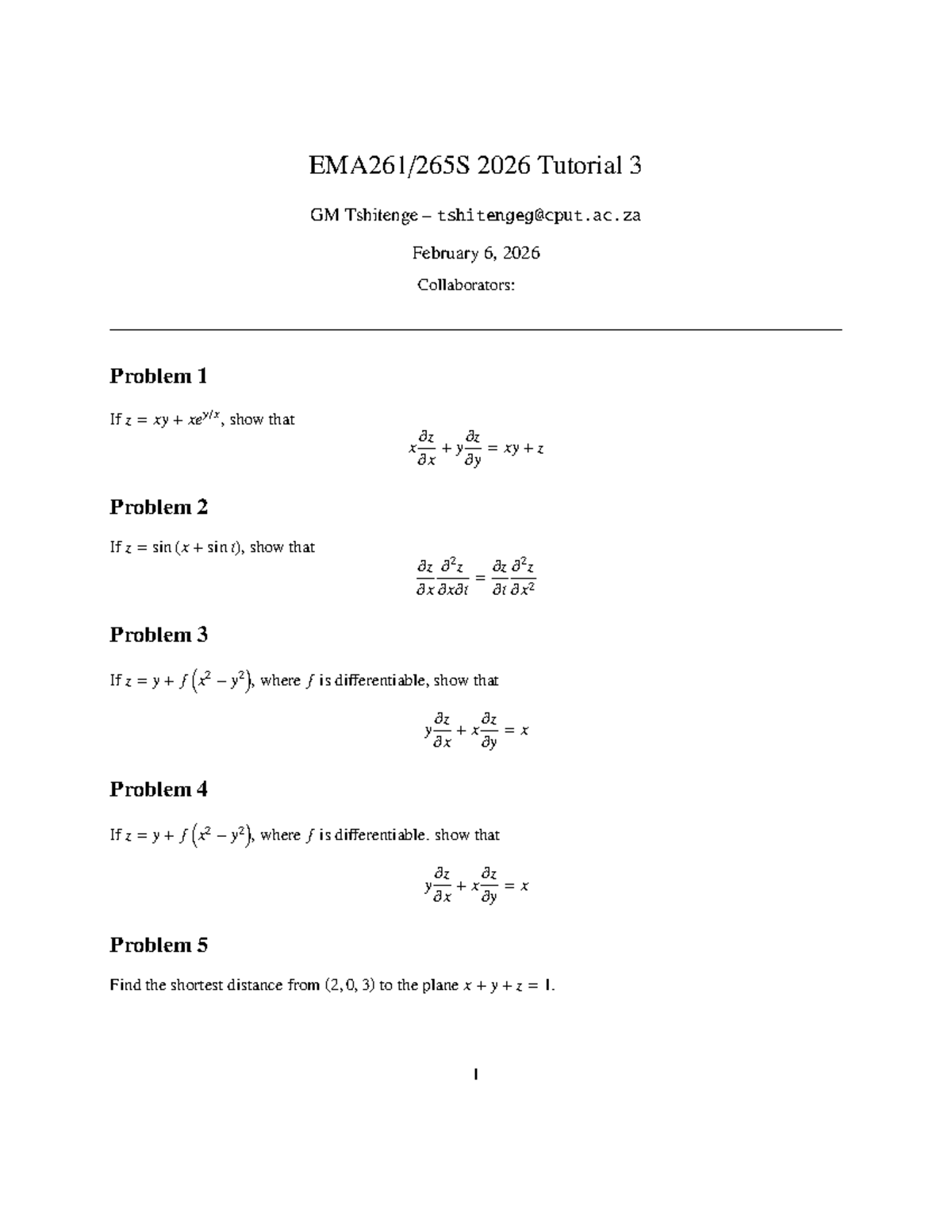 Tutorial 3 - University GM 2026: Problem Solutions and Analysis - Studocu