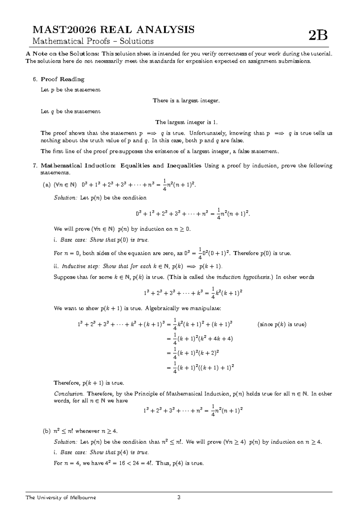 MAST20026 Real Analysis 2B: Tutorial 2B Solutions on Mathematical ...