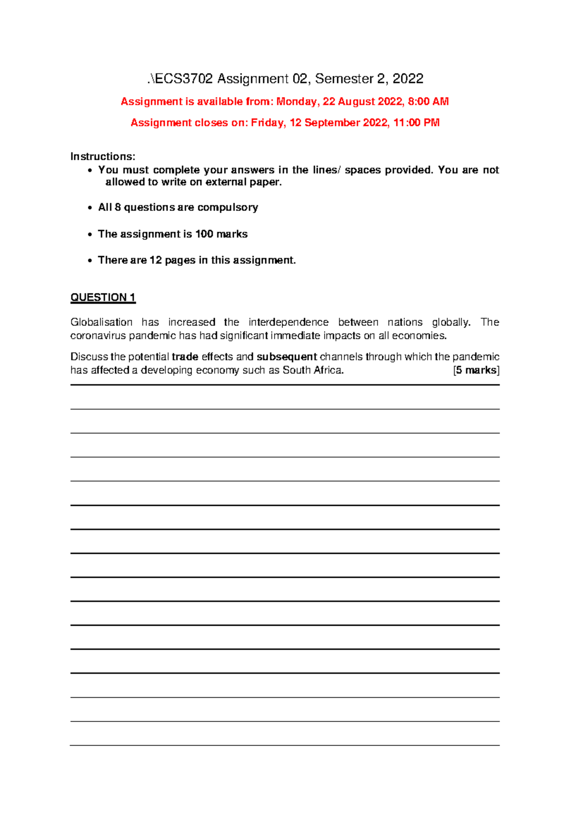 ECS3702 Assignment 02 Semester 2 2022 - .\ECS3702 Assignment 02 ...