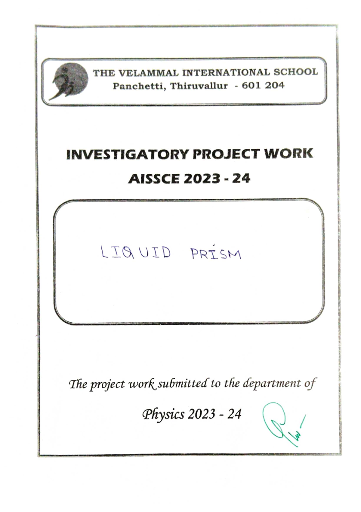 AISSCE 2023-24 Investigatory Project: Liquid Prism Analysis - Studocu