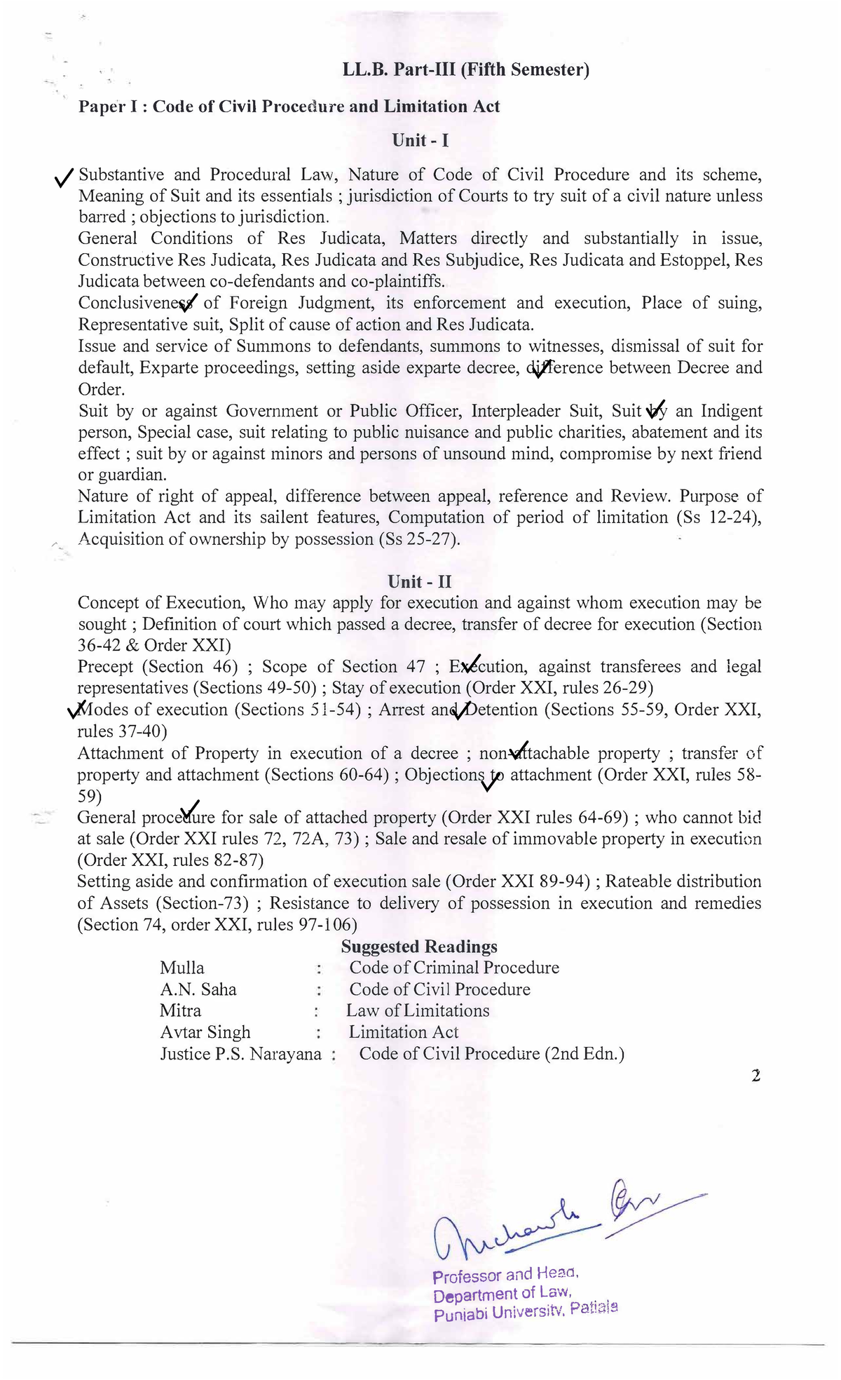 LL.B. (5th Sem) Paper I: Code of Civil Procedure & Limitation Act ...
