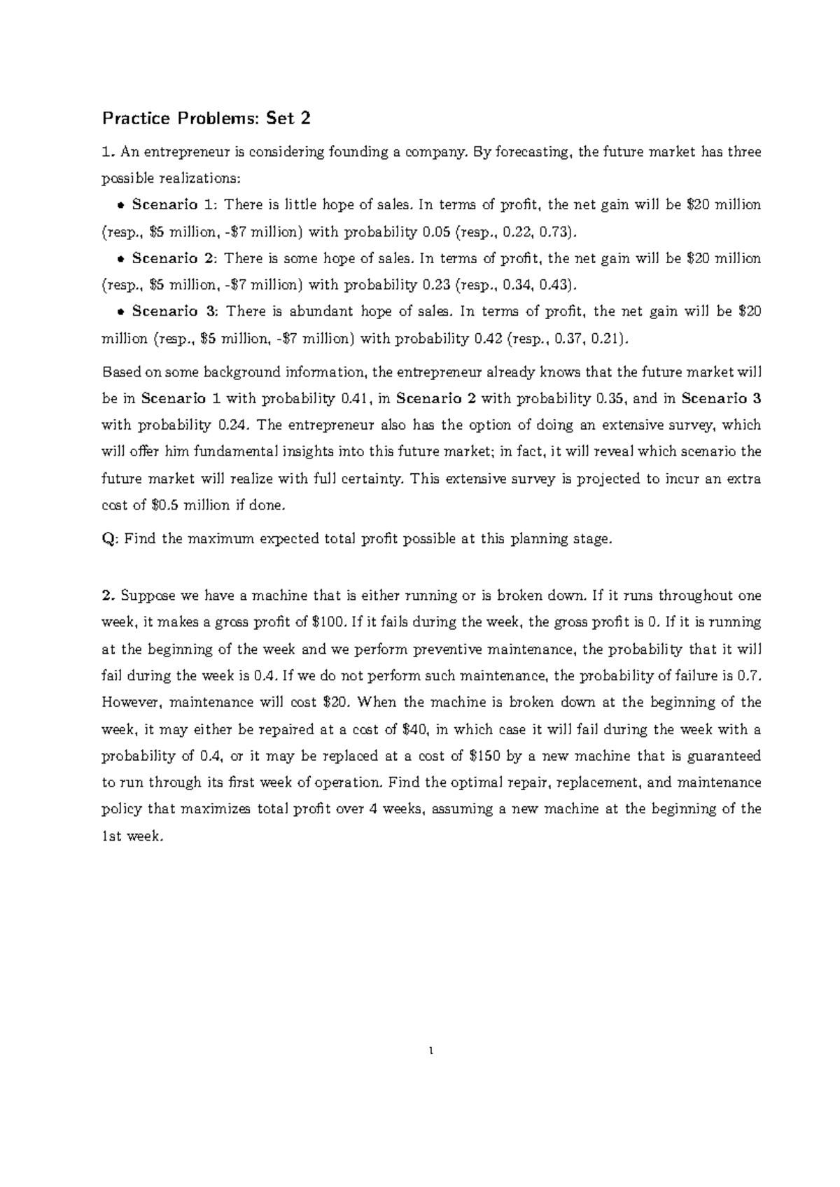 DSME 4260 Advanced Practice Problems Set 2 Analysis (2020) - Studocu