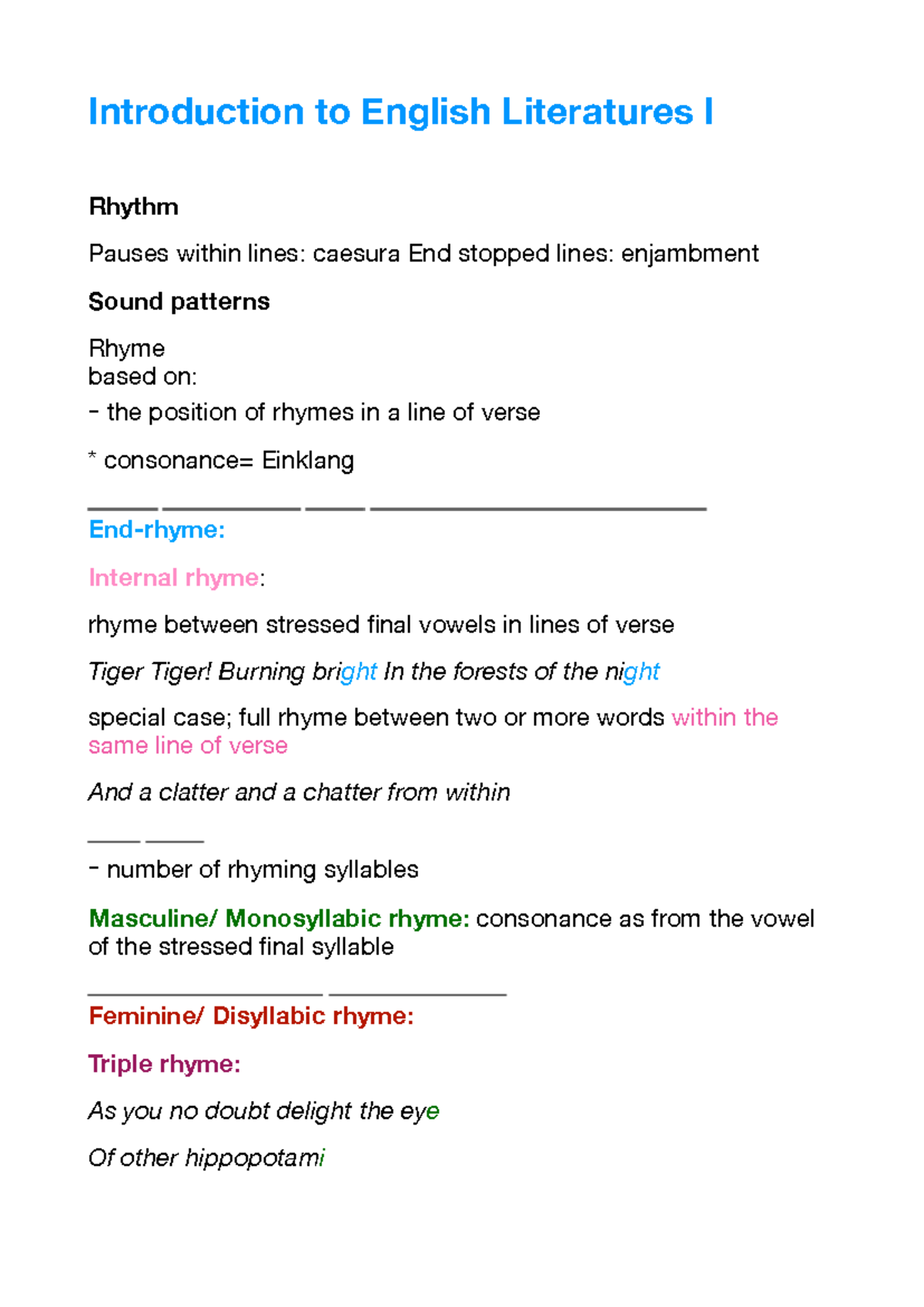Literature Rhyme Schemes in English Literature I: An Overview - Studocu