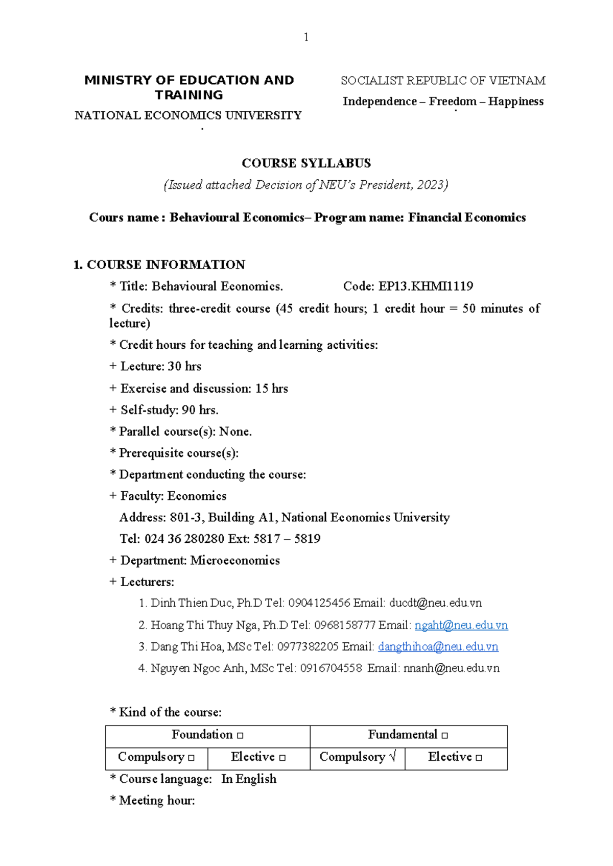 EP13.KHMI 1119 Behavioural Economics Course Syllabus and Overview - Studocu