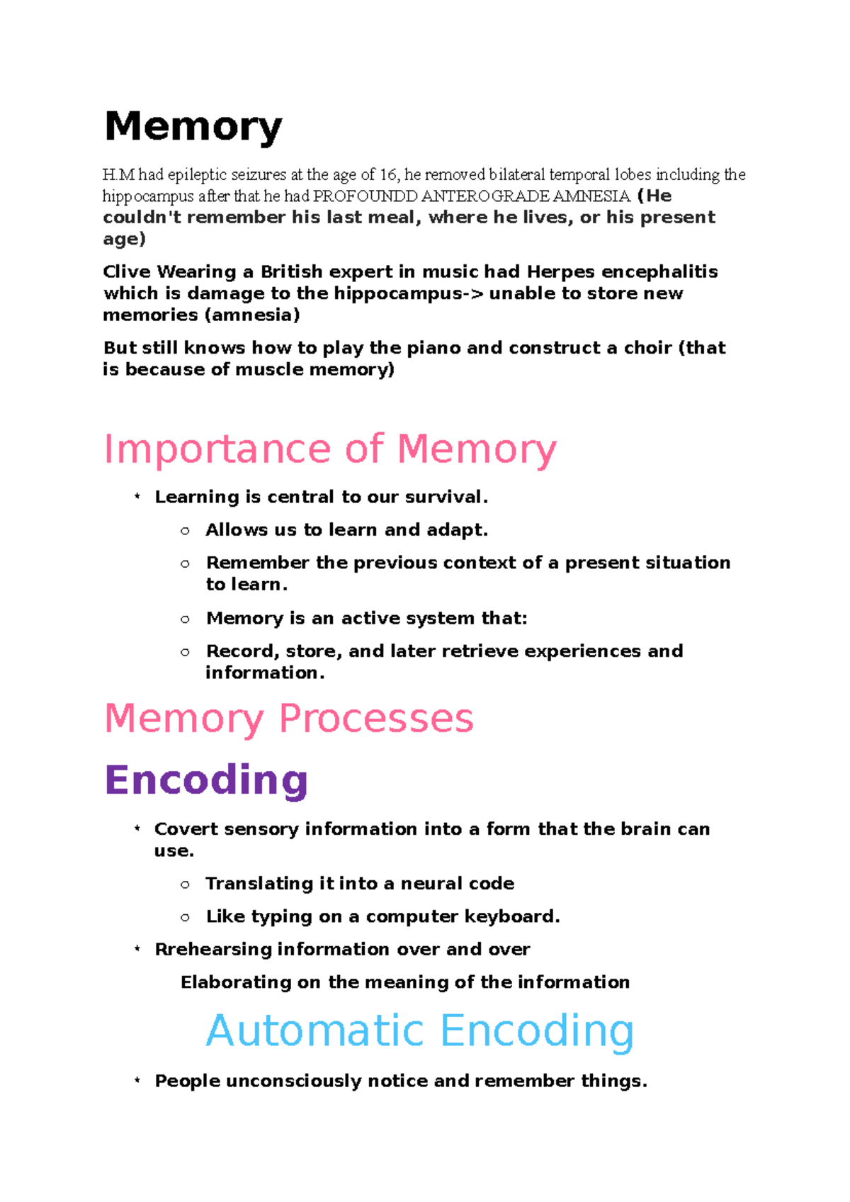 Memory Processes and Brain Areas Involved in Memory Formation - Memory ...
