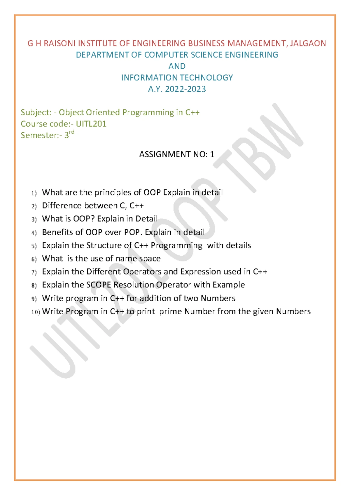 Principles of Object Oriented Programming - UNDSL215C Exam Guide - Studocu