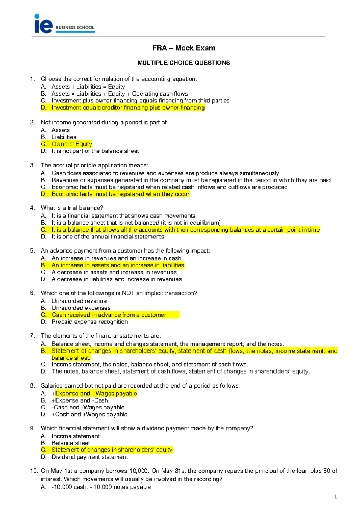 FRA Mock Exam V1 - Solved Practice Questions and Solutions - Studocu