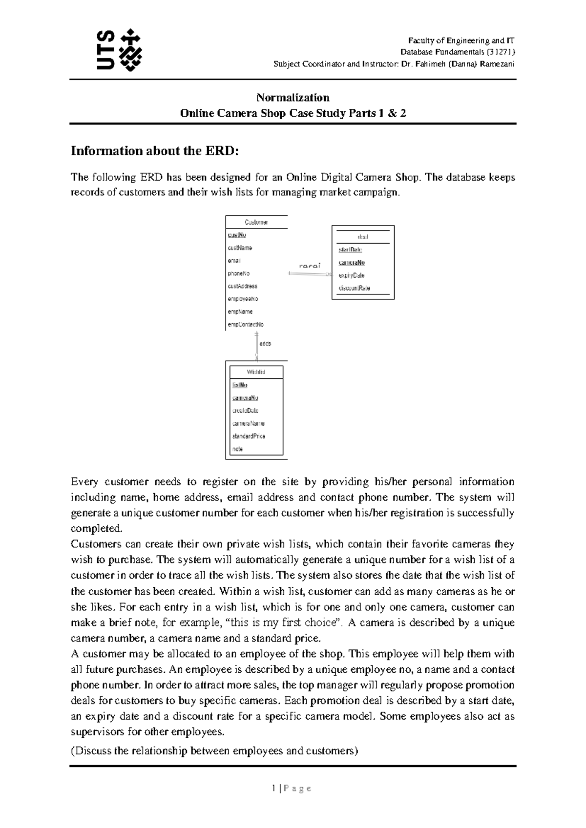 Database Normalization Case Study: Online Camera Shop (31271) - Studocu