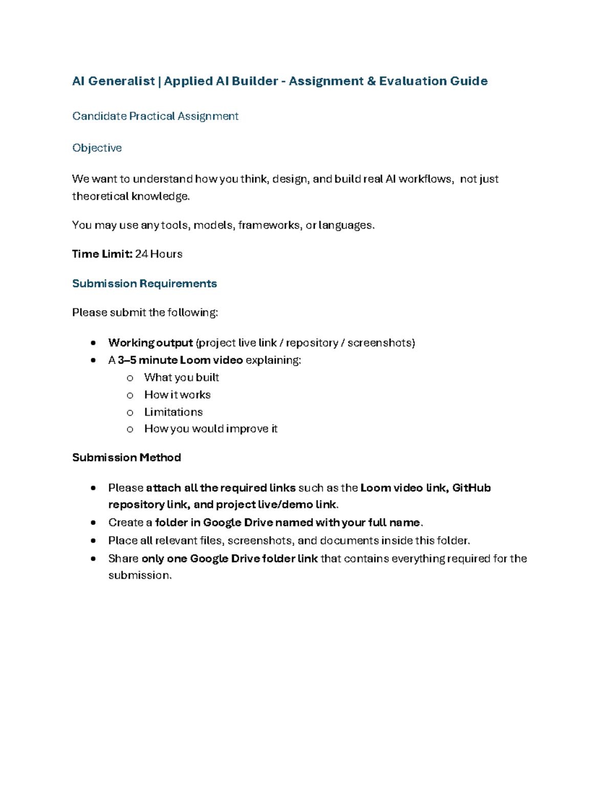 AI Generalist - Applied AI Builder Assignment Evaluation Guide - Studocu