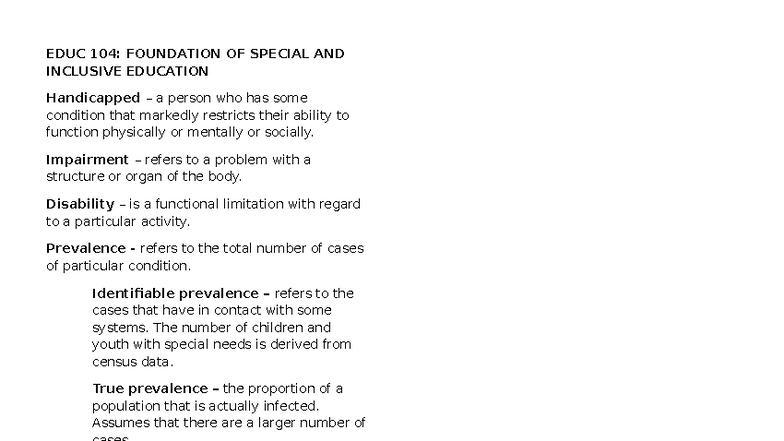 EDUC 104: Special & Inclusive Education Overview and Key Concepts - Studocu
