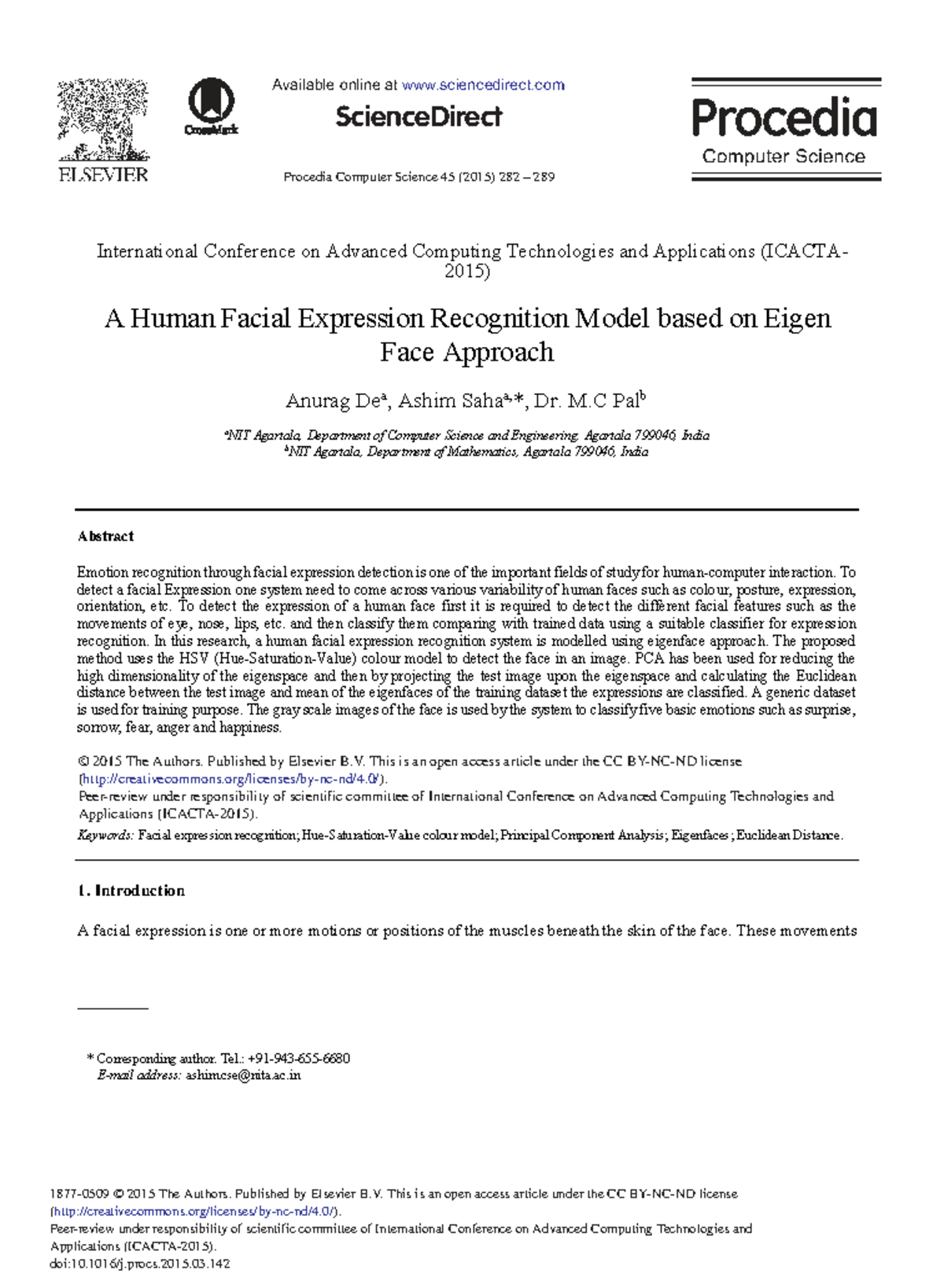 Facial Expression Recognition Model Using Eigenface Approach (ICACTA ...