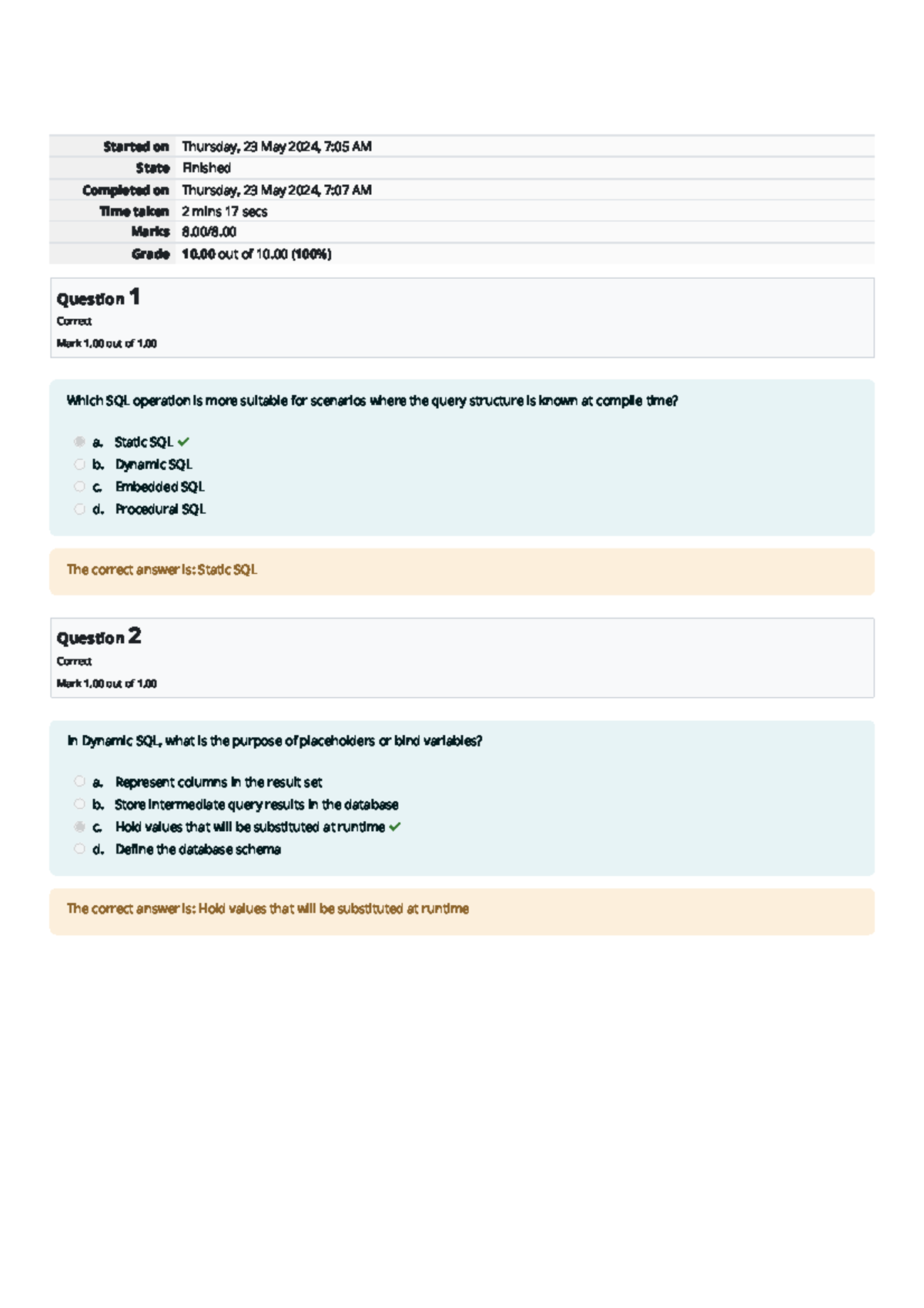 Self-Quiz Unit 7: SQL Operations and Dynamic Queries - Studocu