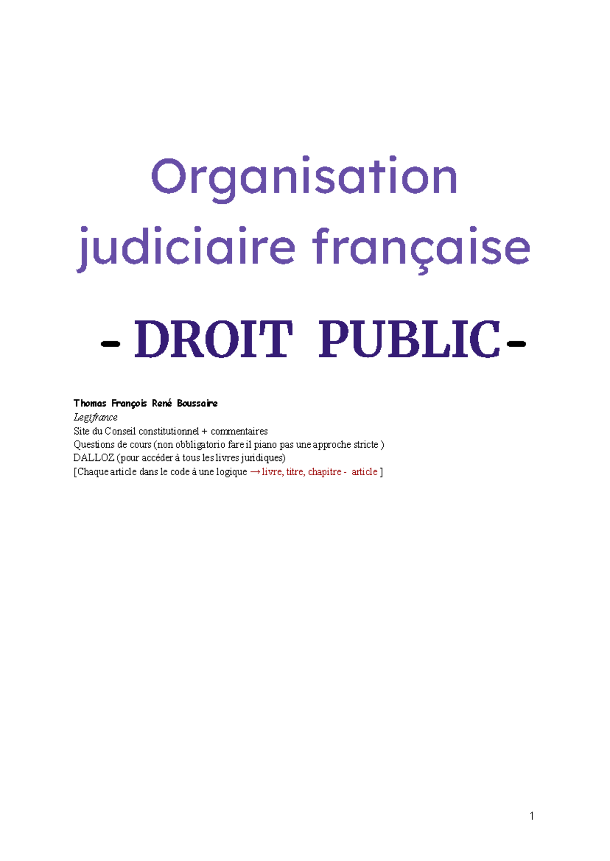 Droit Public : Organisation Judiciaire Française et Juridictions (Droit 101) - Document Preview