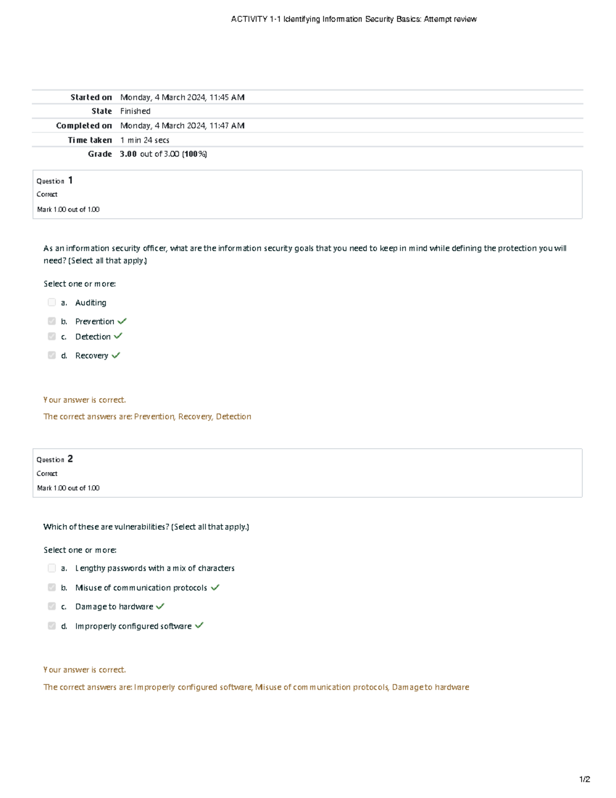 Activity 1-1: Overview of Information Security Principles and Goals ...