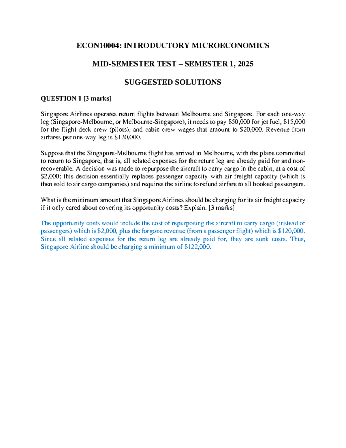 MST 2025 SEM 1 - INTRODUCTORY MICROECONOMICS TEST SOLUTIONS - Studocu