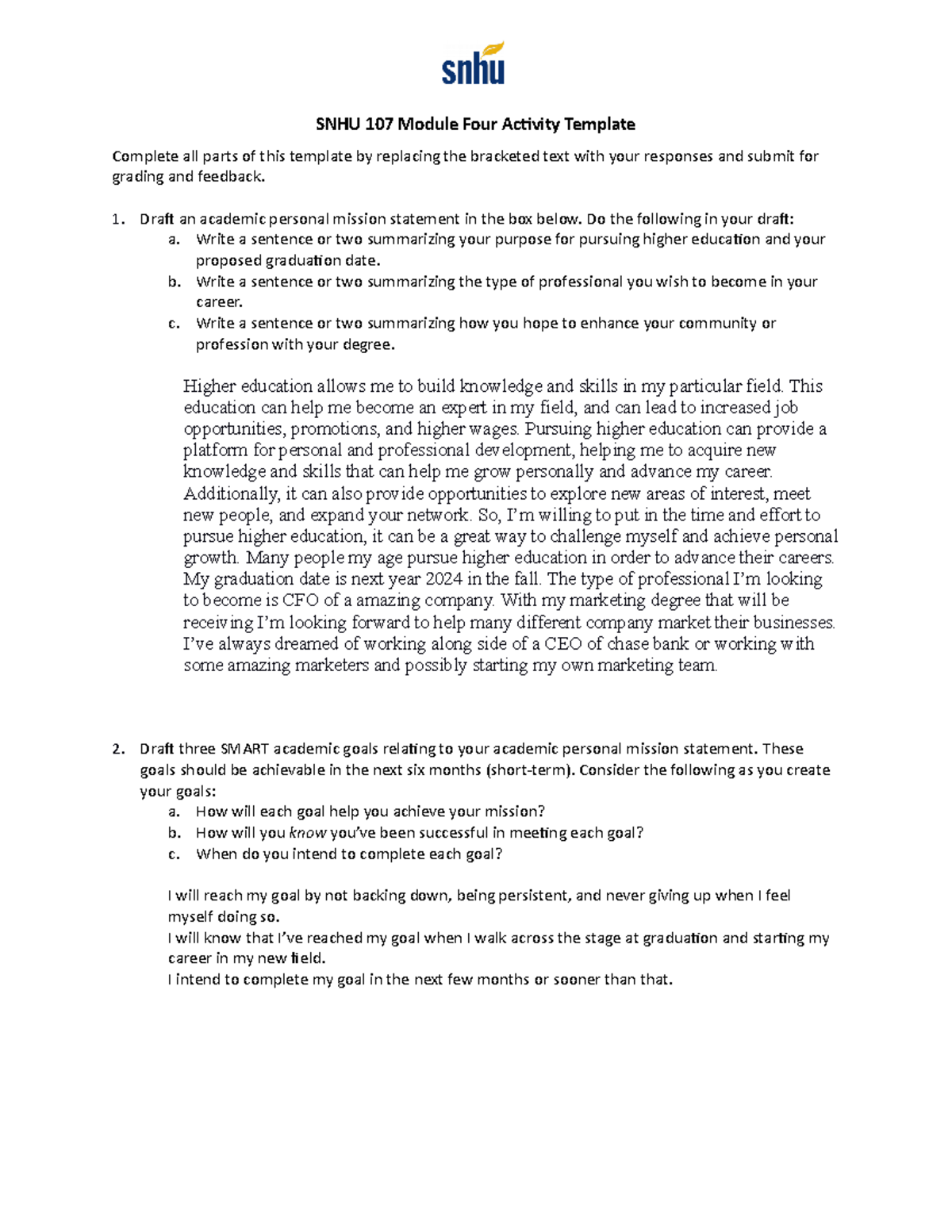 SNHU 107 Module Four Activity Template - SNHU 107 Module Four Activity ...