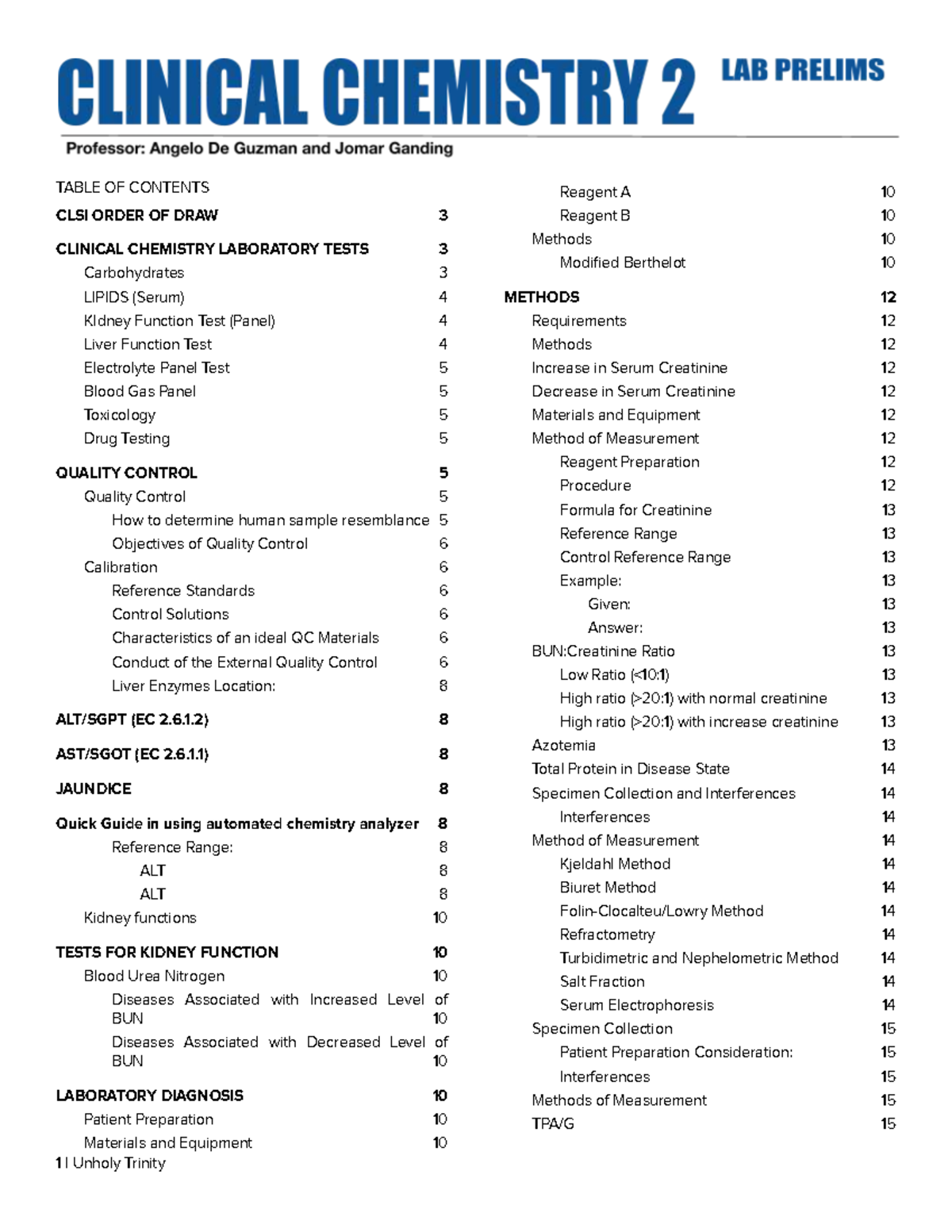 CC 2nd Year Midterm Exam Review: Clinical Chemistry Tests and QC - Studocu