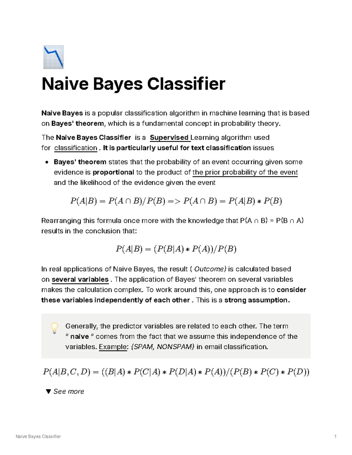 Naive Bayes Classifier Overview and Applications in ML - Studocu