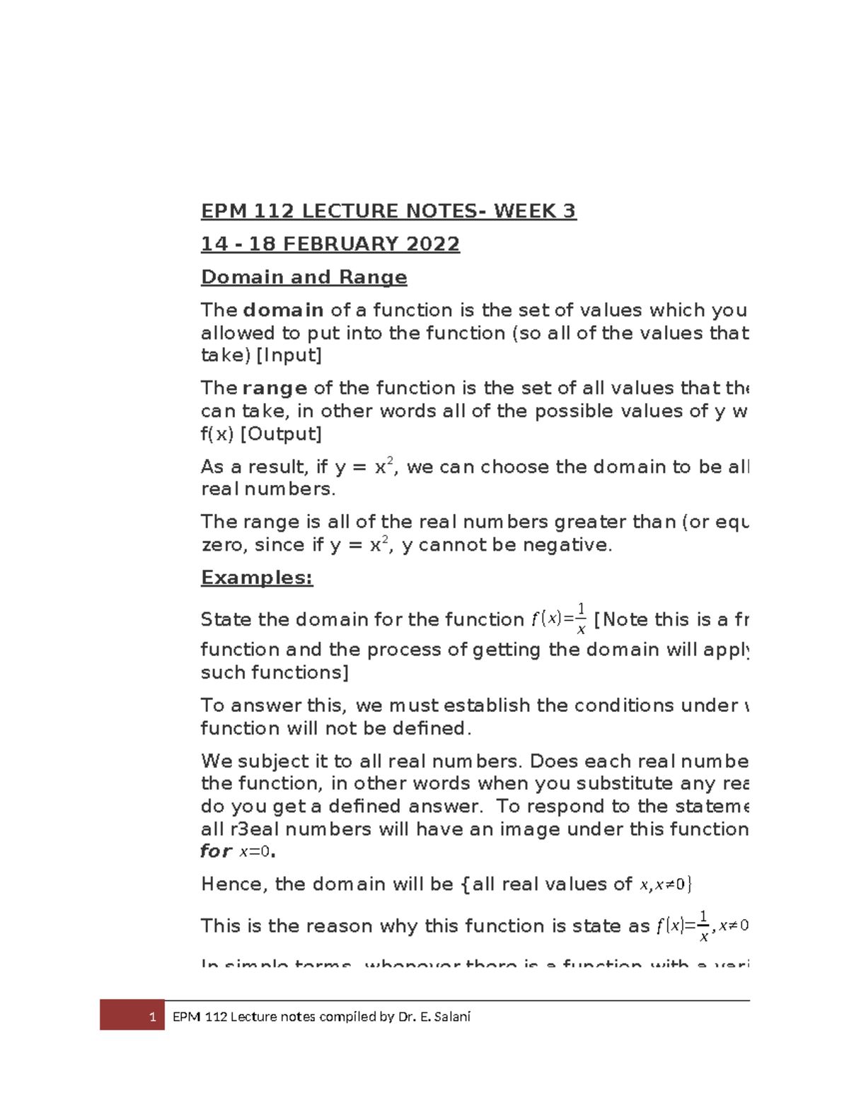 EPM112 Functions - Week 3 Lecture Notes Summary - Studocu