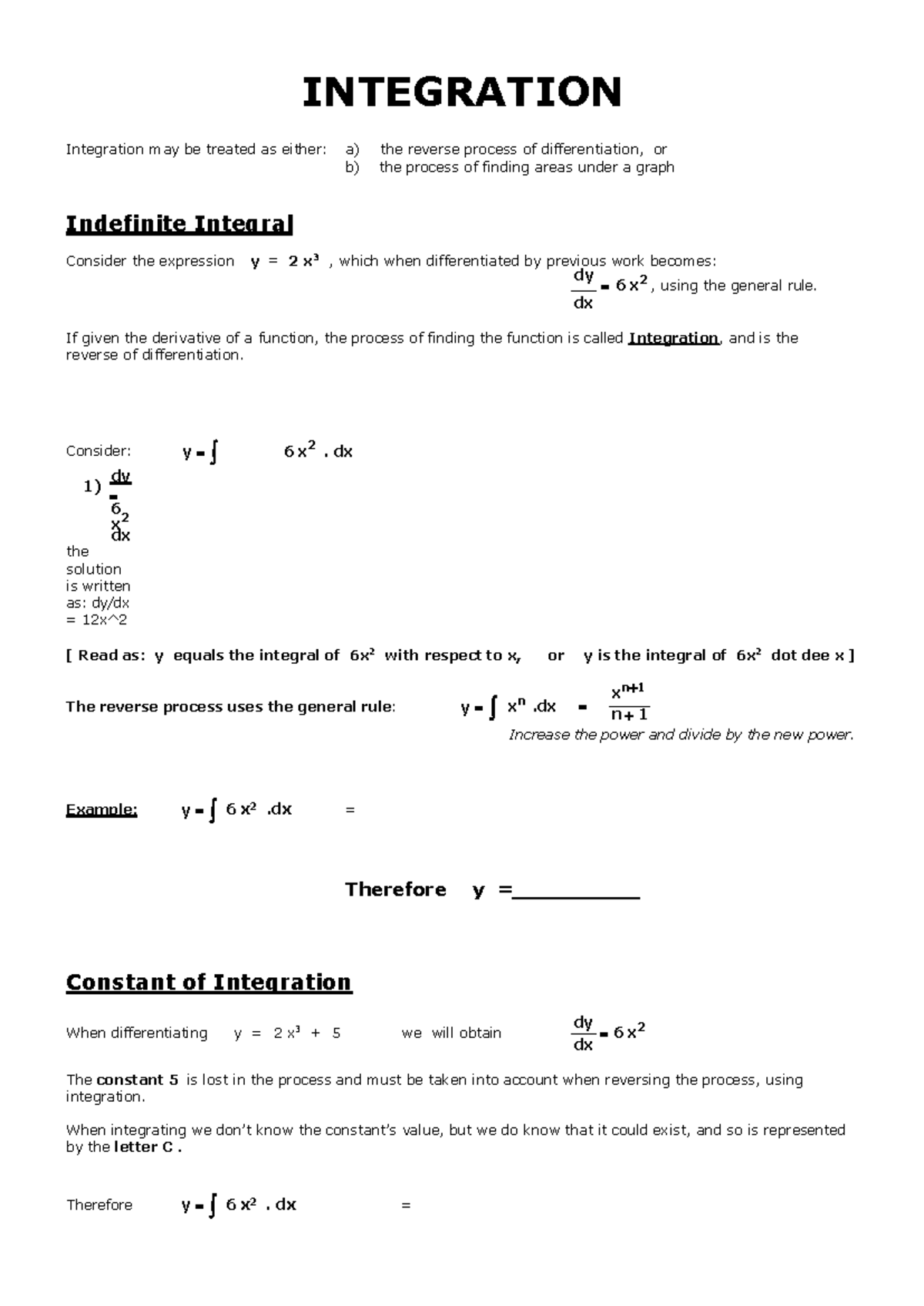 6.2.0. Activity Sheet - Calculus: Introduction to Integration - Studocu
