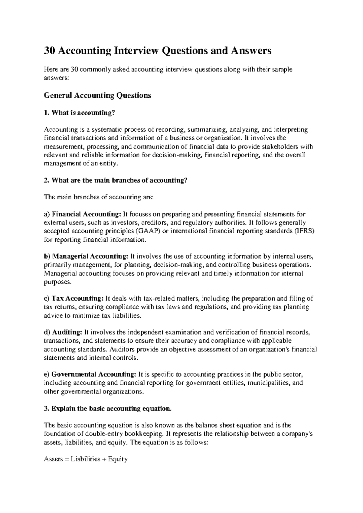 ACC 101: 30 Common Accounting Interview Questions & Answers - Studocu