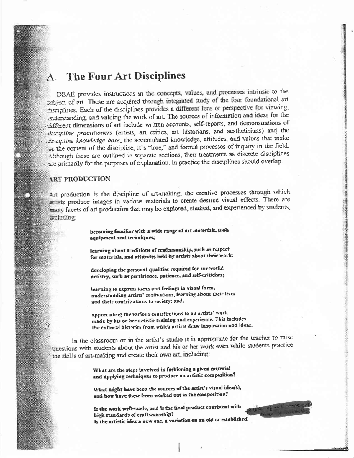 Four Art Disciplines in DBAE - Essay Notes - Studocu