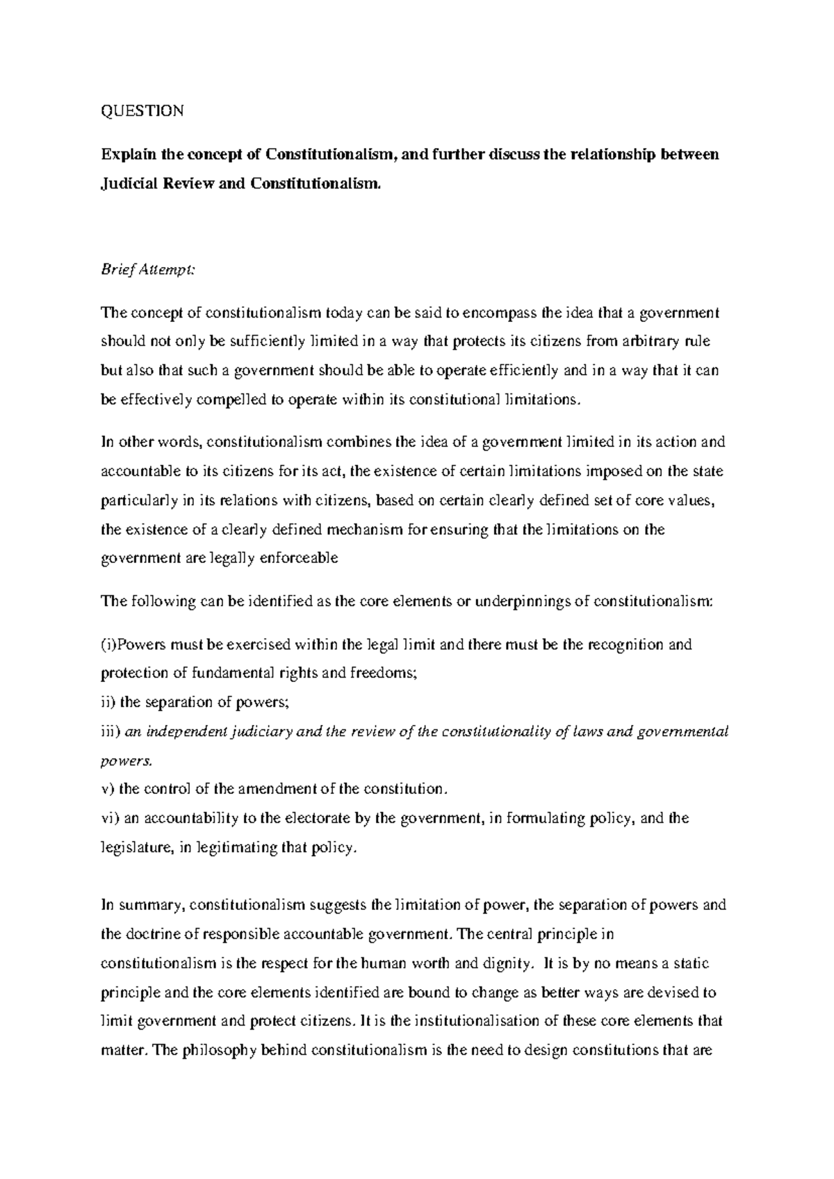 Question on Judicial Review and Contitutionalism - QUESTION Explain the ...