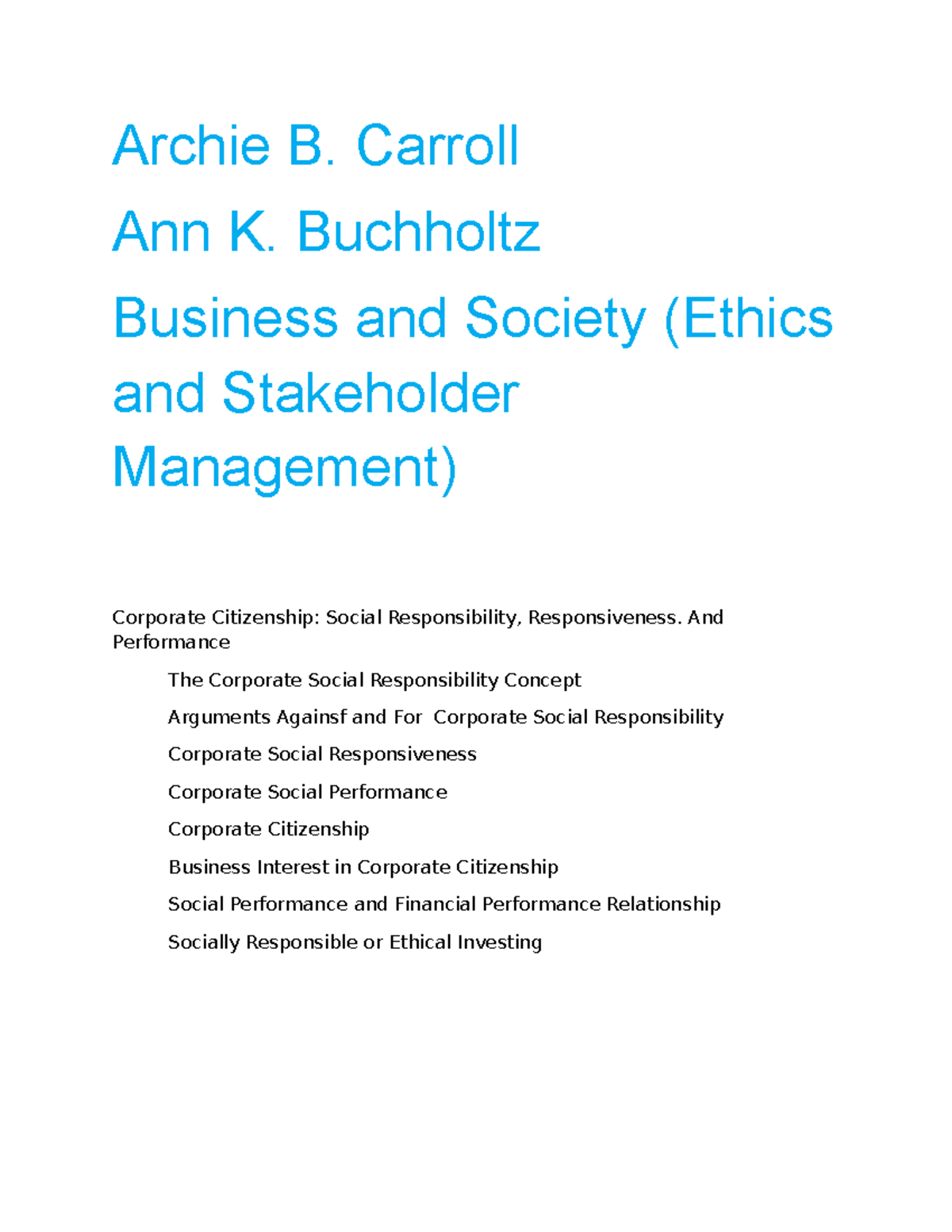 CSR Concept - Archie B. Carroll Ann K. Buchholtz Business and Society ...