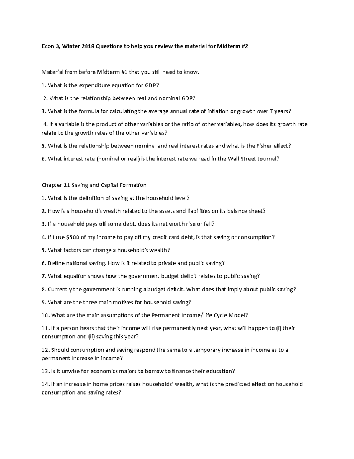 Econ 3 Midterm 2 Study Guide: Key Concepts and Questions - Studocu