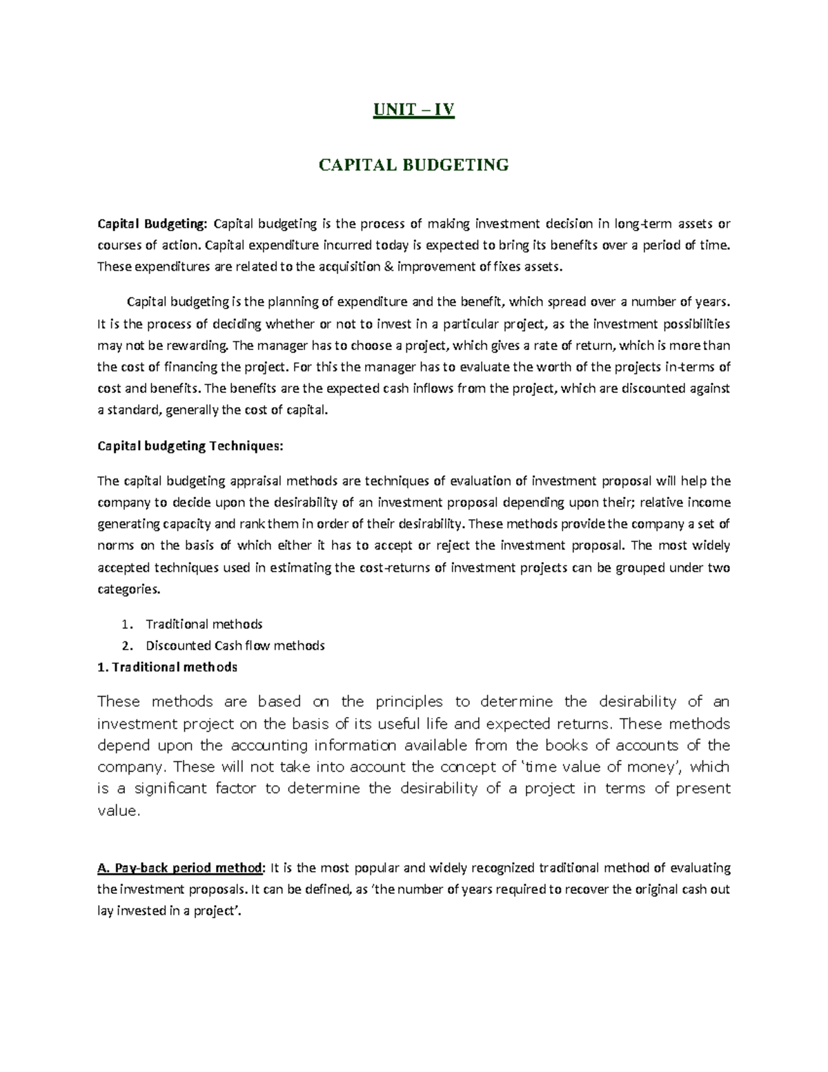 Capital Budgeting Techniques - FIN 301 Lecture Notes - Studocu