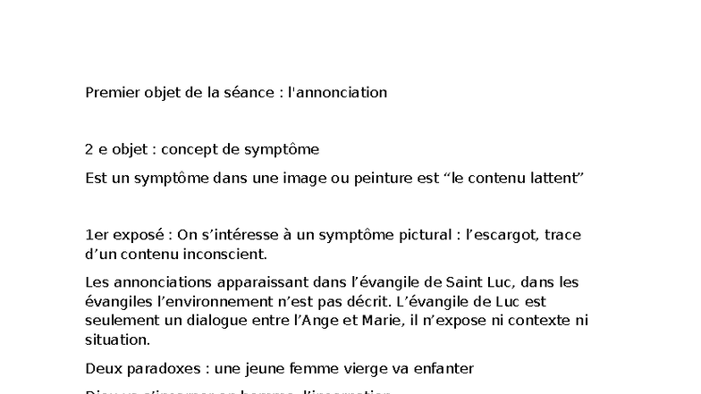 Analyse des Symptômes Picturaux dans l'Annonciation - Doc 32 - Studocu