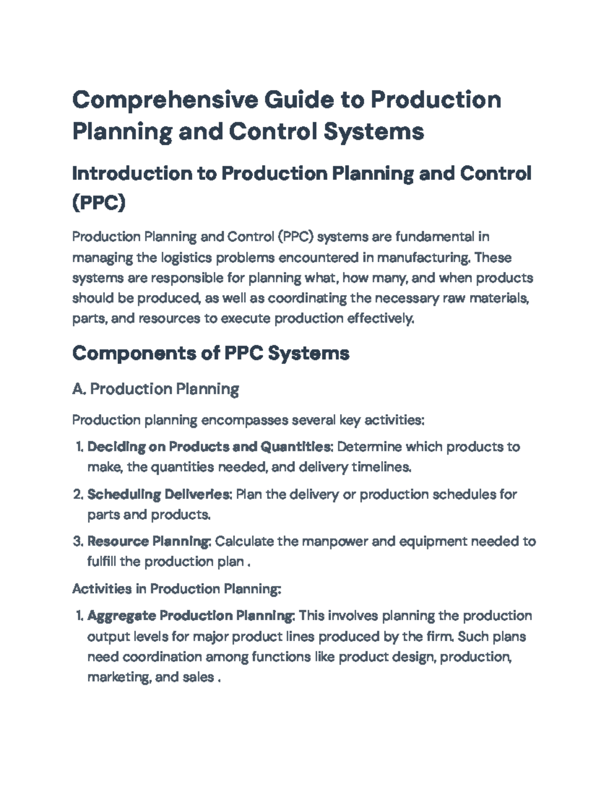 Production Planning and Control (PPC) Systems Overview and Techniques ...