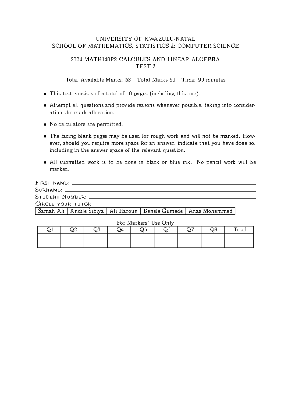 2024 MATH140 P2 Calculus & Linear Algebra Test 3 Guide - Studocu