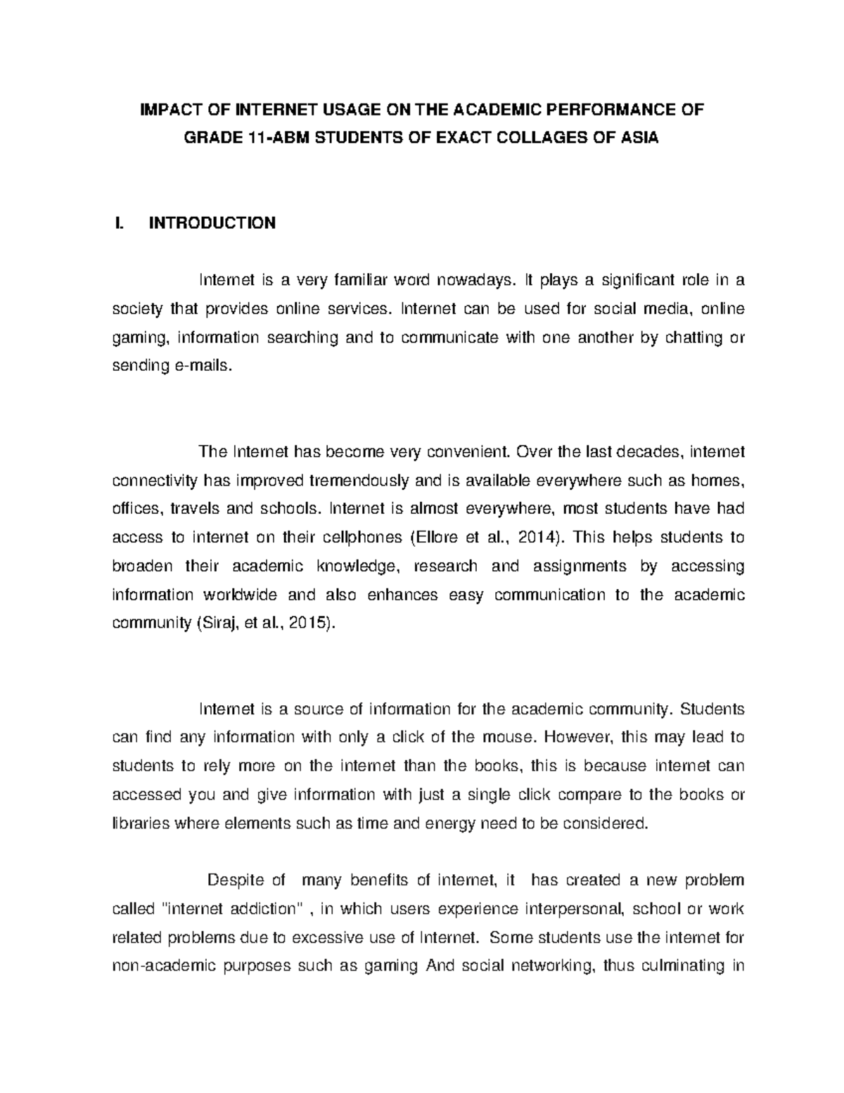 Intro - IMPACT OF INTERNET - IMPACT OF INTERNET USAGE ON THE ACADEMIC ...