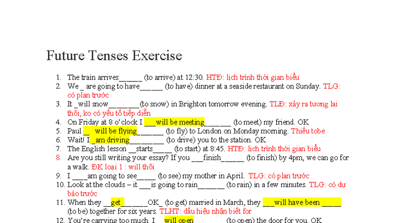 Future Tenses Exercise 1: Understanding Future Forms and Usage - Studocu