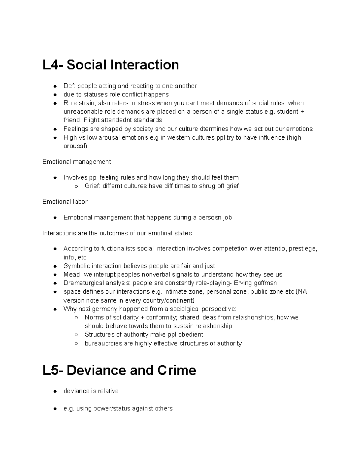 Soc 101 Lecture 4-5: Social Interaction, Deviance, and Crime Notes ...