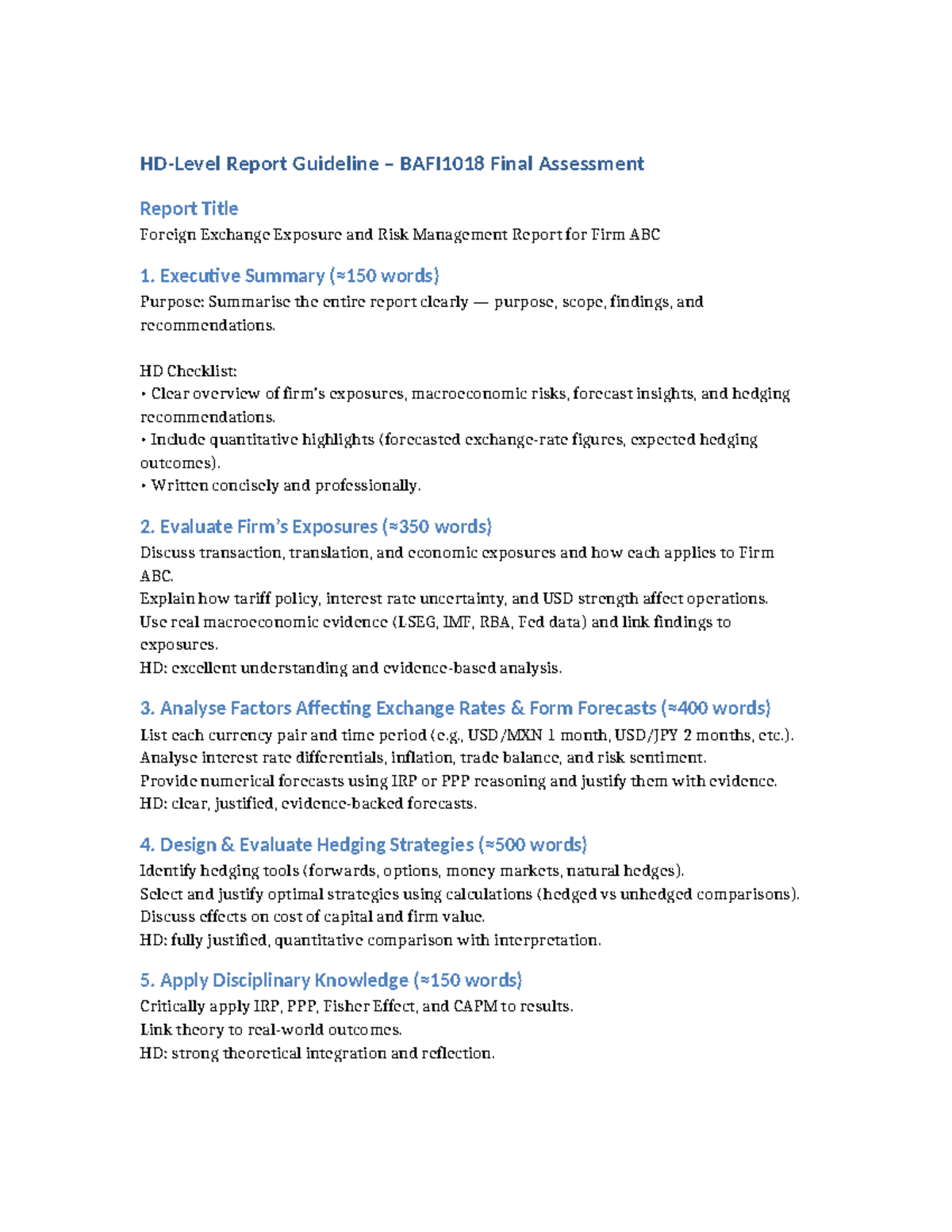 BAFI1018 Final Assessment Report: FX Exposure & Risk Management for ...