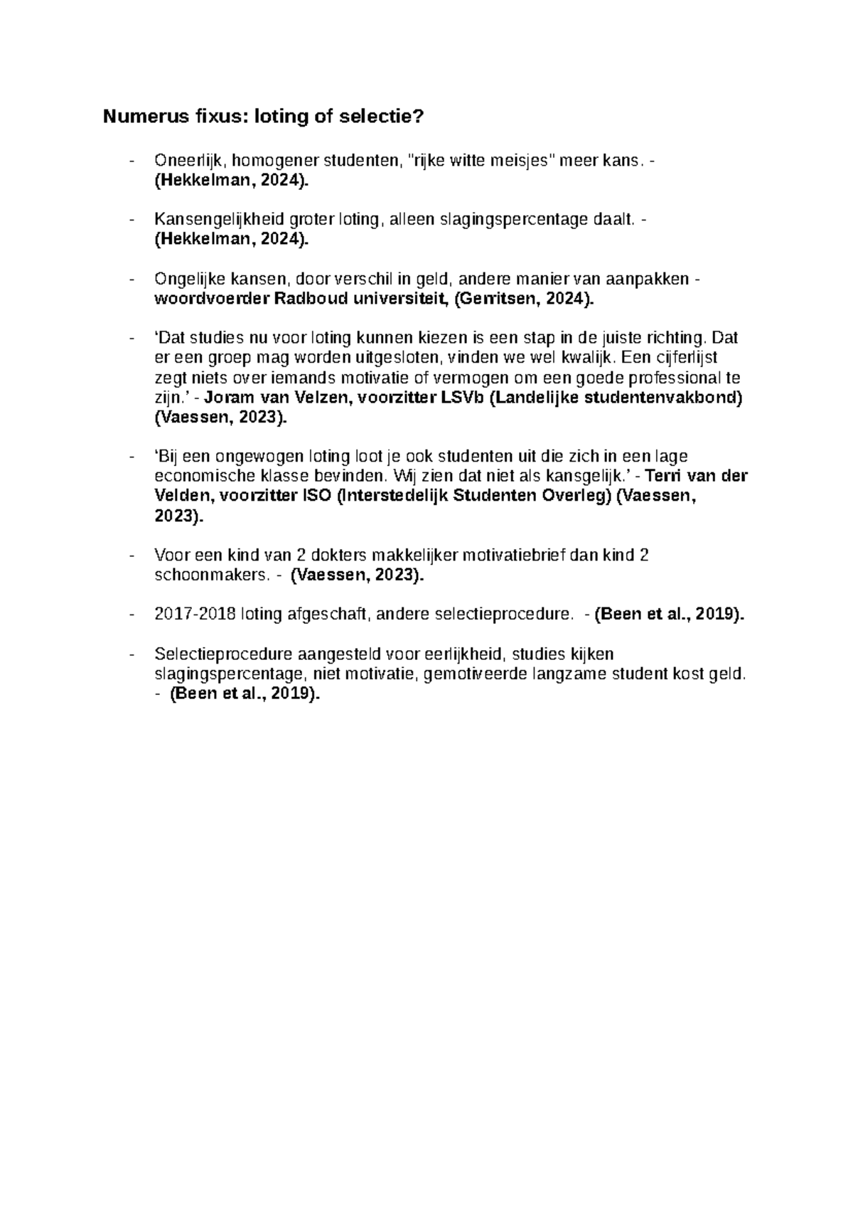 Nederlands Betoog Over Numerus Fixus en Studentenselectie VWO 6 ...