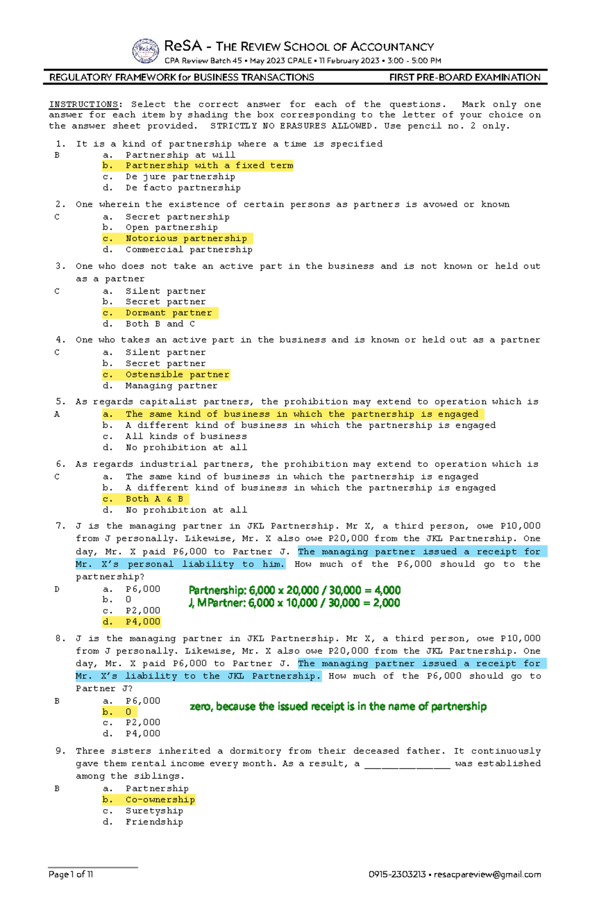 ReSA 45 RFBT First Exam Review and Answer Key - CPALE Batch 11 - Studocu