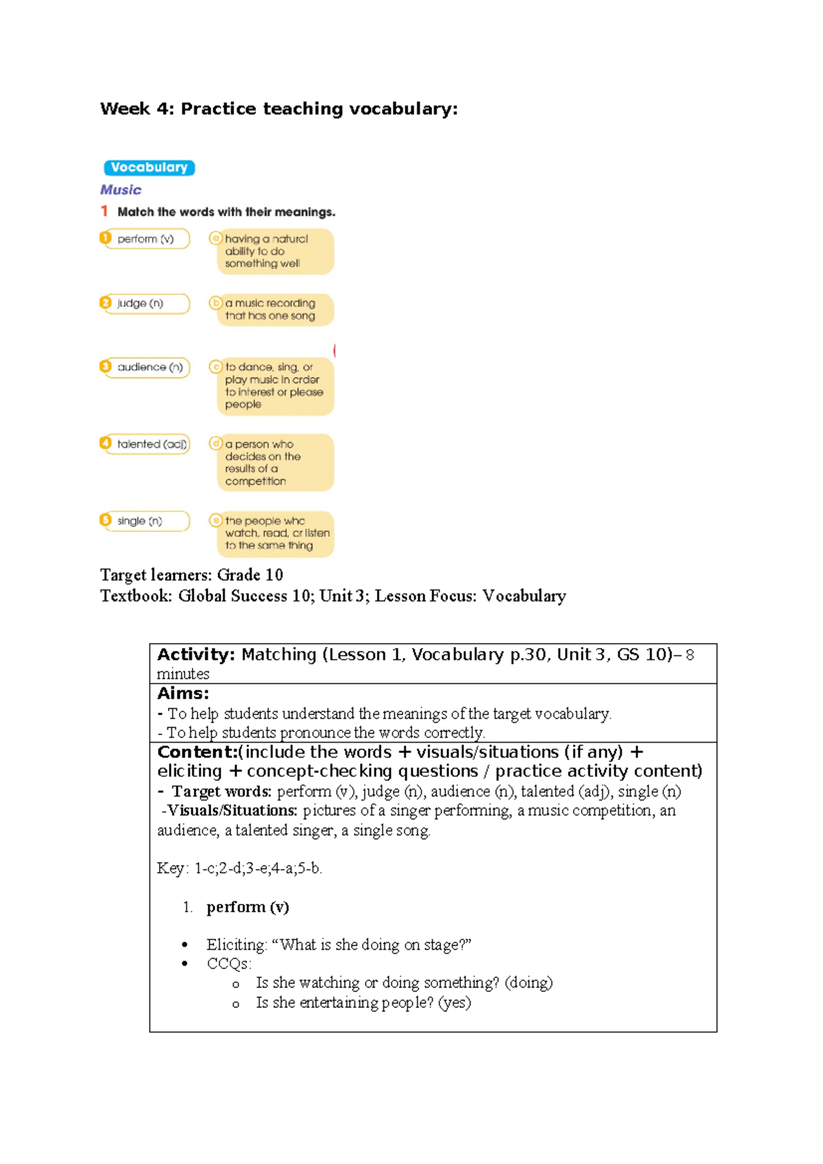 Week 4: Vocabulary Teaching for Grade 10 (Global Success) - Studocu