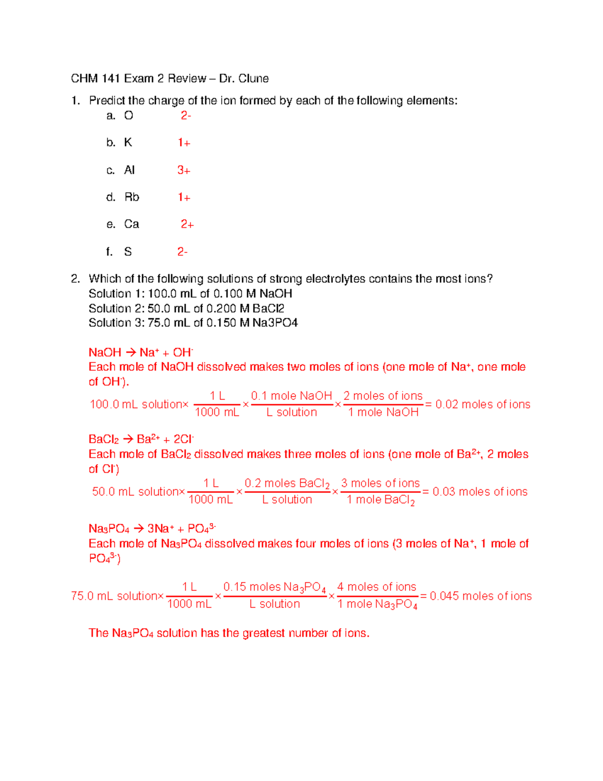 CHM 141 Exam 2 Review - Comprehensive Study Guide - Studocu