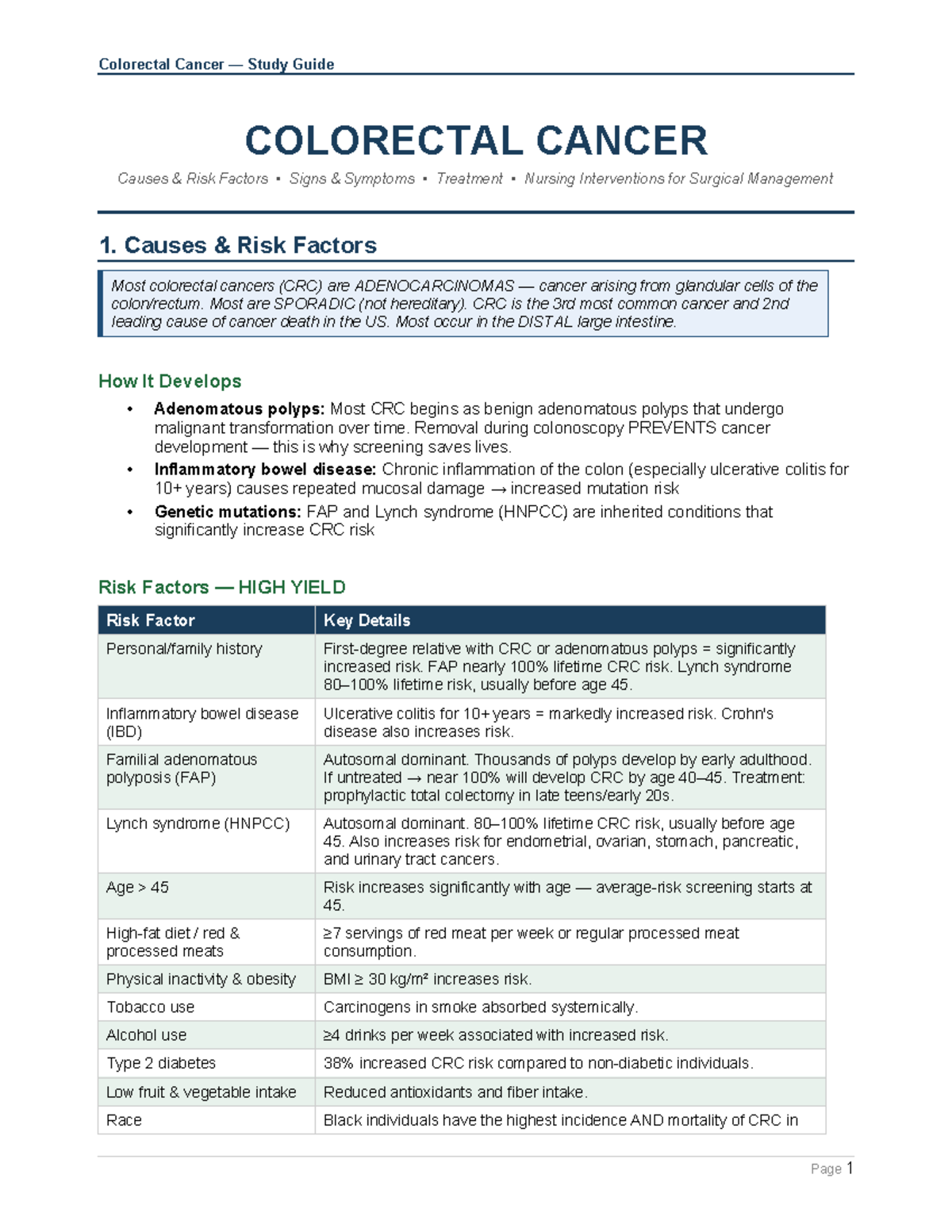 Colorectal Cancer Study Guide: Causes, Symptoms, Treatment & Nursing ...