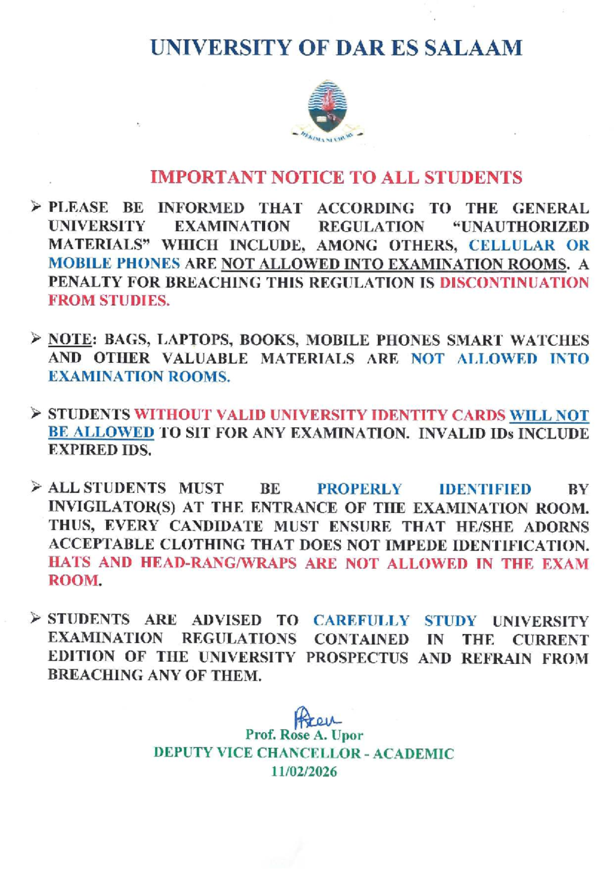 UDSM Exam Regulations: Important Notice for All Students - Studocu