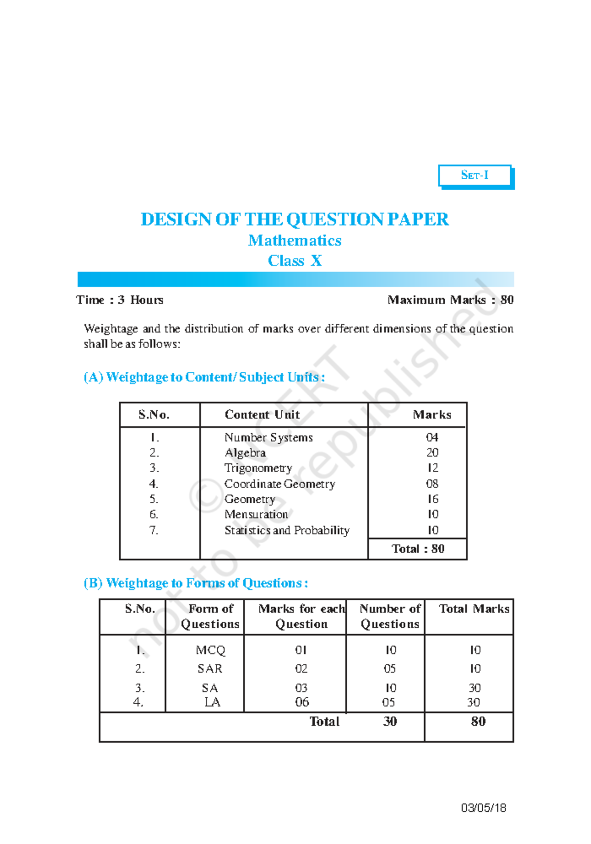 Mathematics Class X Model Question Paper Set-1 Design - Studocu
