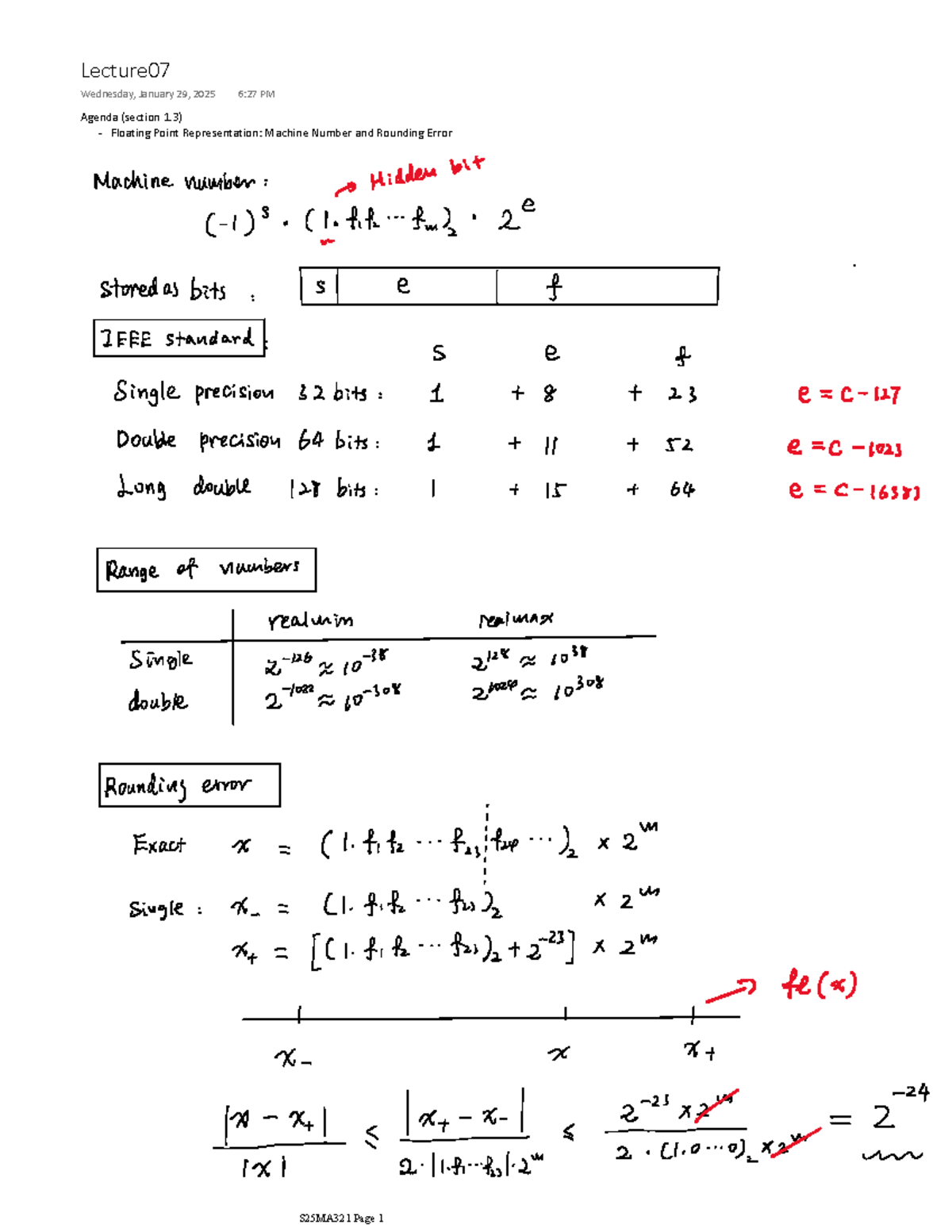 S25MA321 Lecture 07: Floating Point Representation & Errors - CS321 ...