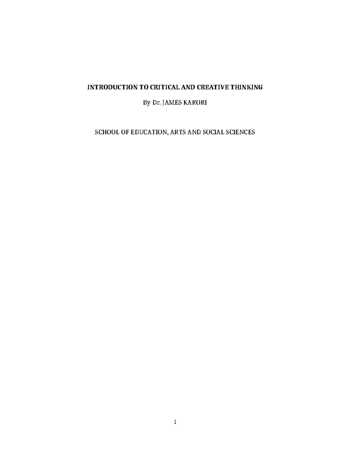 Critical and Creative Thinking: Course Overview and Key Concepts (EDU ...