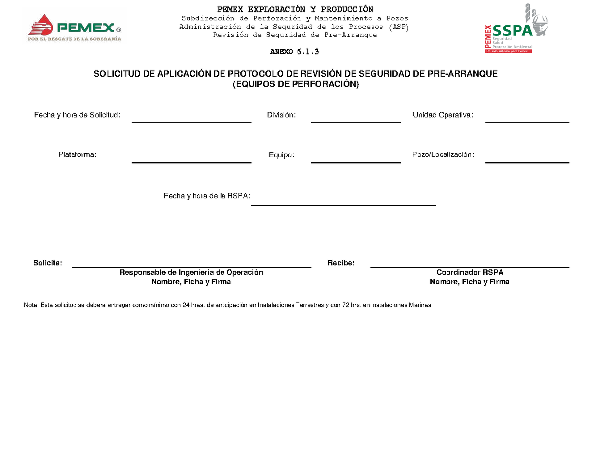 Revisión de Seguridad RSPA 2023 - Equipos de Perforación (PEMEX) - Document Preview
