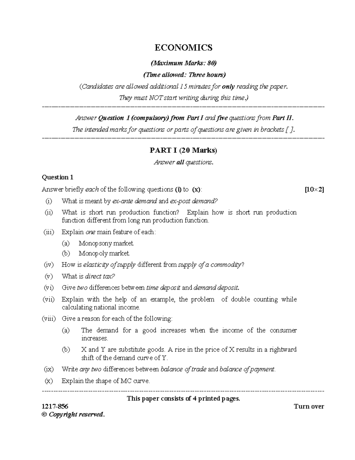 ECONOMICS (856) Final Exam Study Guide and Question Breakdown - Studocu