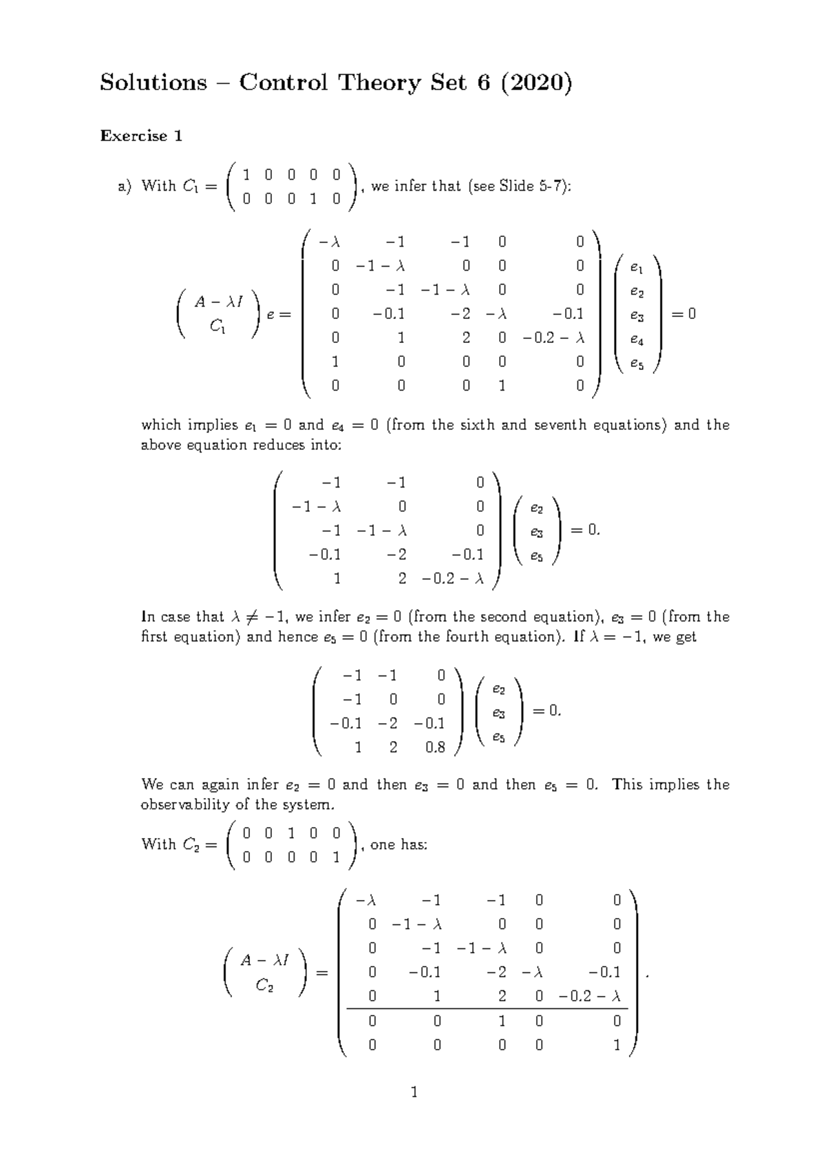 Control Theory Solutions – Problem Set 6 (2020) - Studeersnel